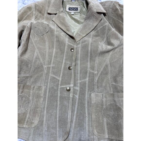 XOXO Suede Leather Hippie Jacket LG Cream/Lt Tan Stitch Detailing Boho Indie - Picture 7 of 13